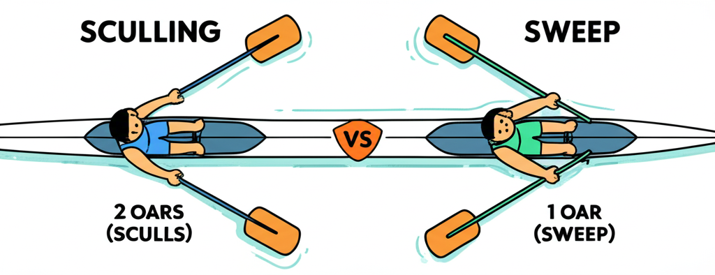 Sculling vs sweep rowing — two oars vs one oar